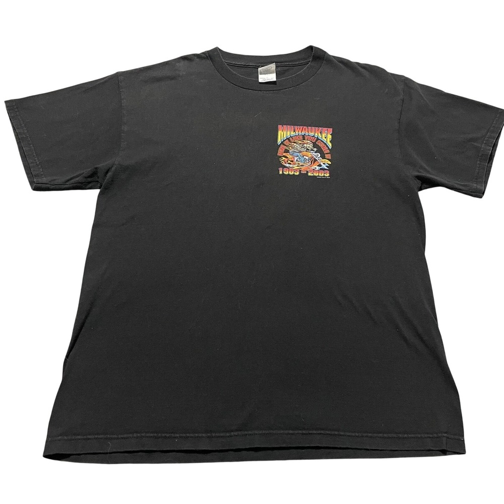 Vintage Milwaukee Shirt Mens Large Black Skeleton Motorcycle 1903-2003 Biker